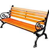 Huitich decorative outdoor seating for gardens wooden bench with black metal scroll armrests